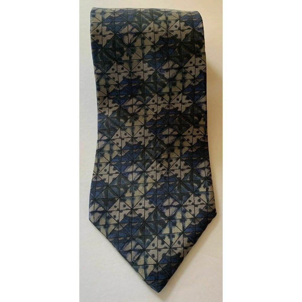 Geoffrey Beene Blue Black Gray Triangle Silk Neck Tie 3.75
